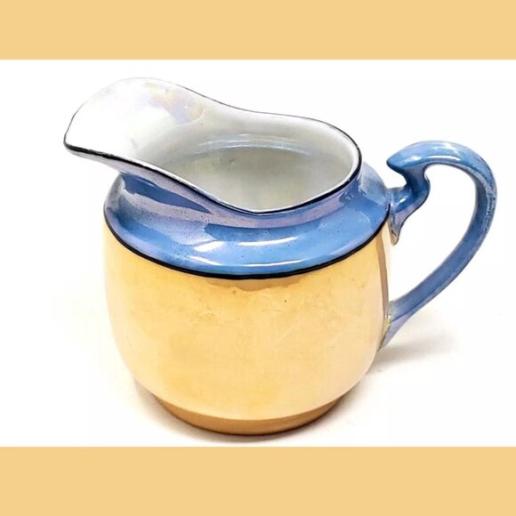 Vintage Hand Painted Blue Peach Lustreware Creamer Made in Japan 1928-1942 - Picture 1 of 16